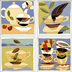 Tea Cups by Traci O'Very Covey Ceramic Accent & Decor Tile Set - TOC-ATSet1