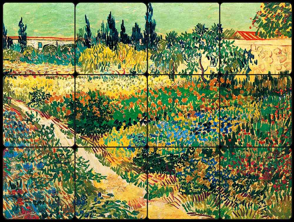 Garden with Flowers II by Vincent van Gogh Tumbled Marble Tile Mural VVG008