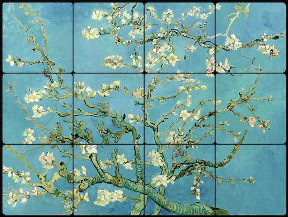 Almond Blossoms by Vincent van Gogh Tumbled Marble Tile Mural VVG010