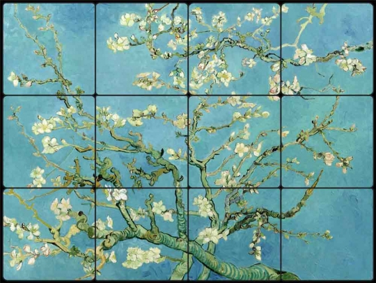 Art van Gogh Blossoming Almond Tumbled Marble Mural Backsplash Bath Tile #2158 