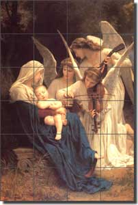 Bouguereau Old World Angels Ceramic Tile Mural 17" x 25.5" - WB2062