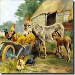 Weeks Rooster Donkey Ceramic Accent Tile 4.25" x 4.25" - WW001AT